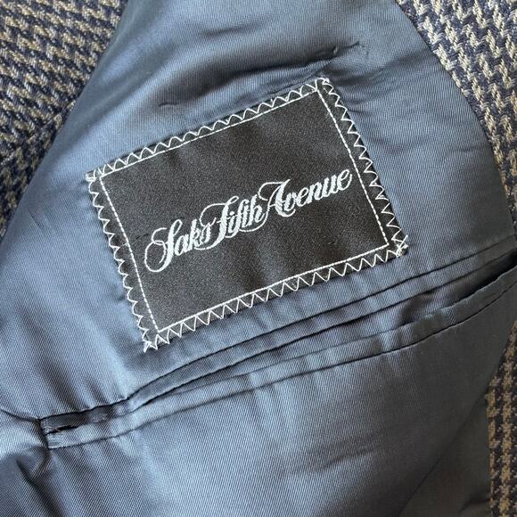 Mani Sport Coat Blazer 42L Blue Wool Silk Tweed Houndstooth Made Italy Saks READ - Picture 12 of 16